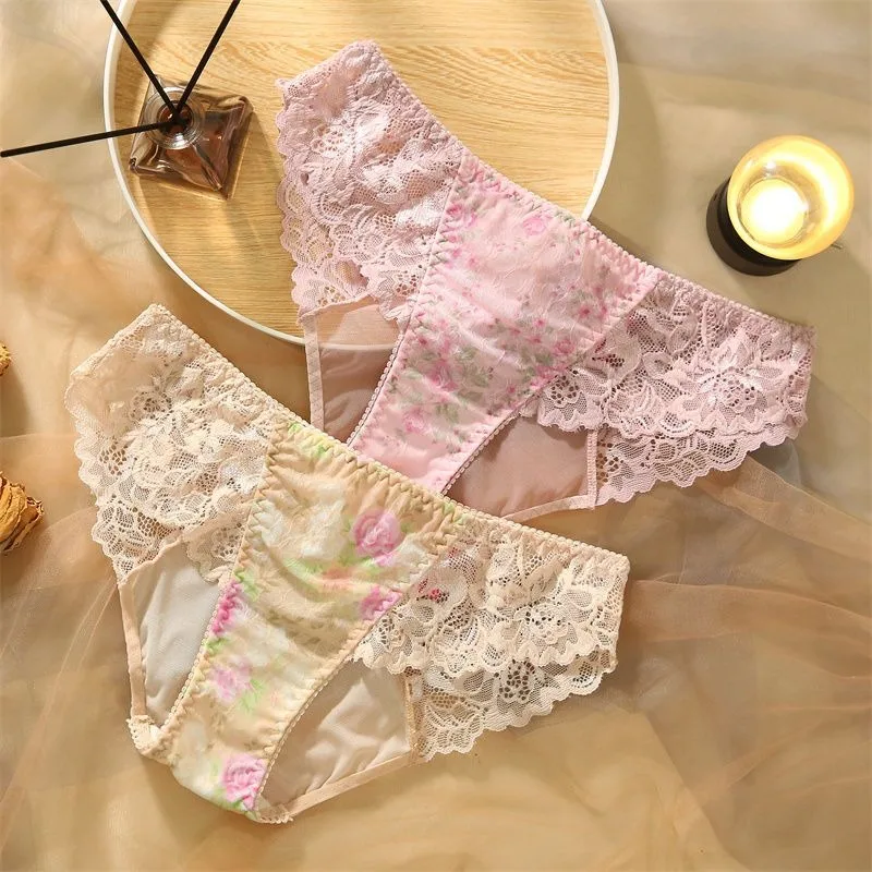 Women's Summer Thin Transparent Lace Personalized Printed Latest Low-waisted Triangular Short Pants for Women Comfort Breathable
