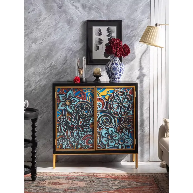 Stacked carving art solid wood corner cabinet French pastoral living room porch cabinet dining side cabinet art locker master de image 5