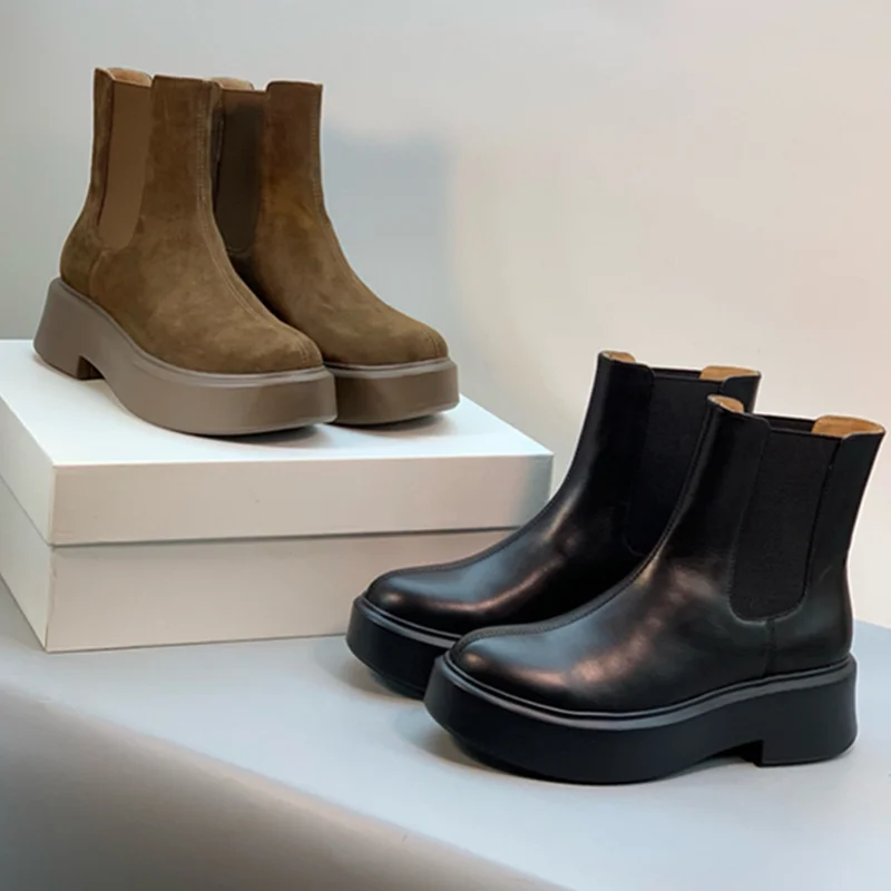 

Maxdutti British Chelsea Heightened Thick-soled Boots Shoes High-quality Handmade Cowhide Winter Ankle Boots Short Boots Women