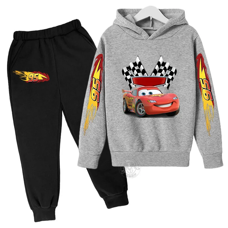 Disney Lightning McQueen Printed Hoodie+Pants Children\'s Set Boys and Girls\' Fashion Baby Autumn Warm Sports Back to School Gift