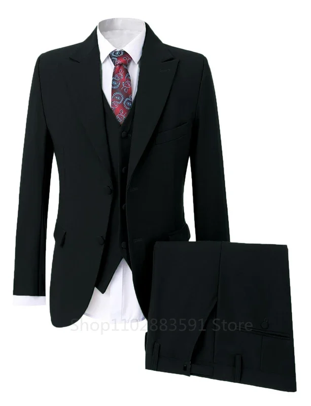 

3 Piece Groom Tuxedos（Blazer+Vest+Pants) Men Suits for Wedding Party Business Casual Peaked Lapel Slim Fit Costume Homme