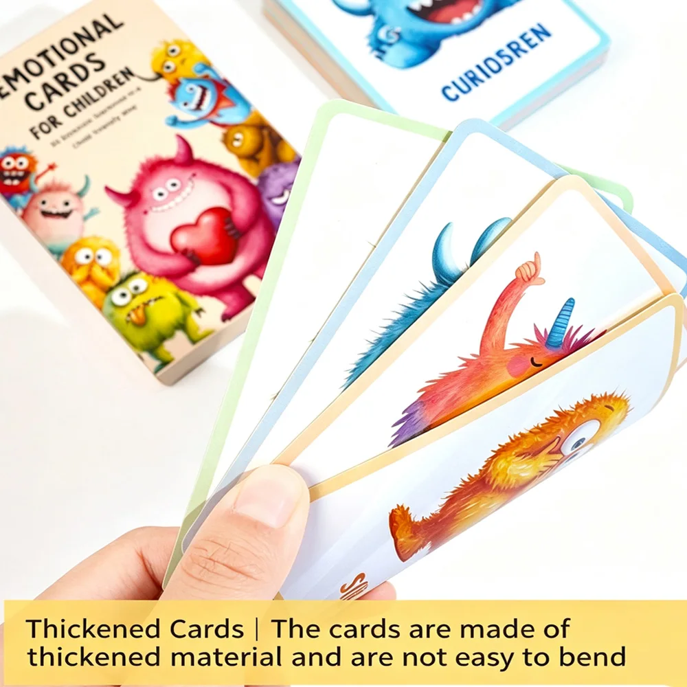 French English Emotion Monster Realistic Picture Cards Kids & Guessing Card -Kids Feelings Flash Cards For Toddler Learning