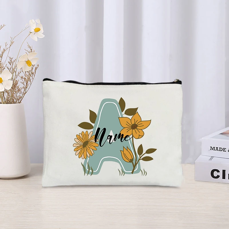 

Personalized Name Zipper Pouch Cartoon Initials Makeup Bag Children Travel Toilet Lipstick Storage Make Up Bags Gift for Her