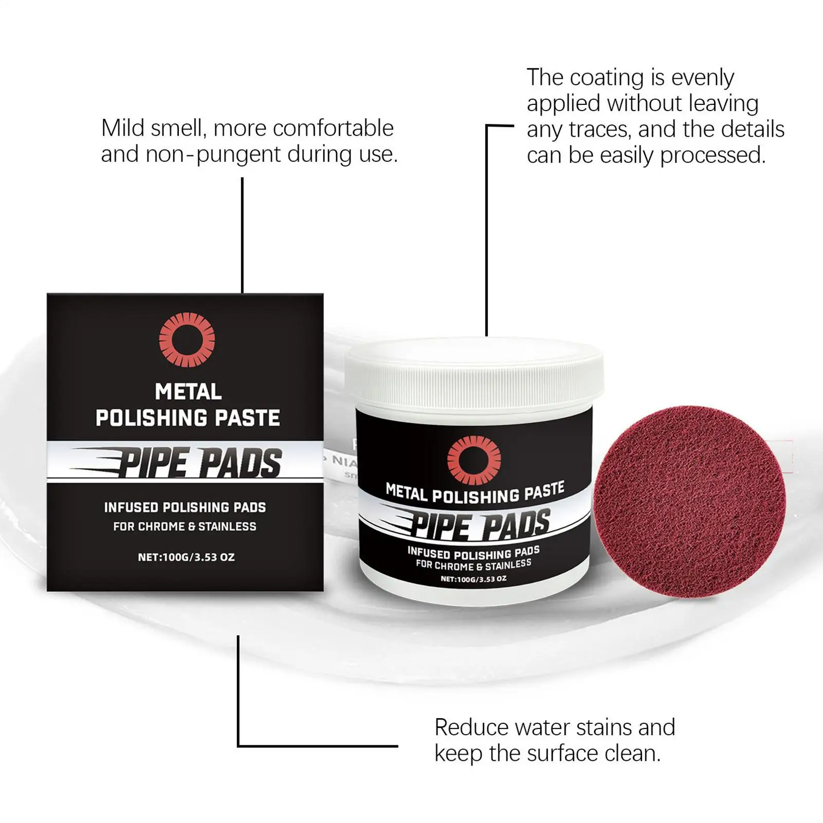 Metal Polishing Rust Buffing Cream Pipe Infused Polishing Pads For Removes Oxidation Discoloration Brass Aluminum Pipes Exhausts