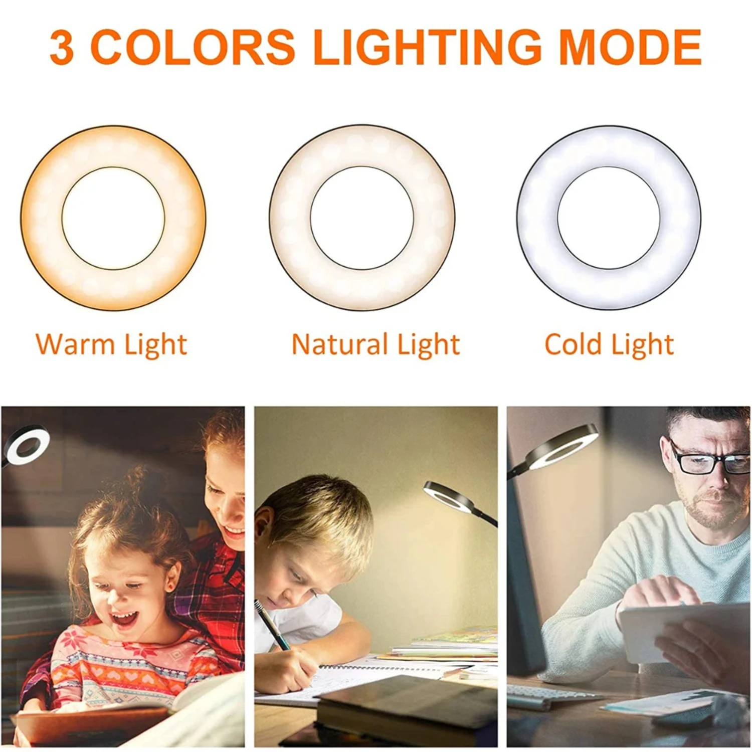 48 LEDs Clip on Desk Lamp °Flexible Gooseneck Reading Table Light Eye-Caring USB Clamp Books Night Light Study Read Light