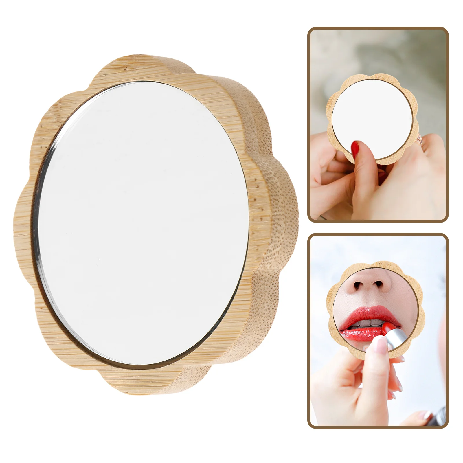 

Elegant Wooden Mini Makeup Mirror Compact Portable Small Handheld Mirror For Purse Travel Touch-Ups High Clarity Multiscene Use