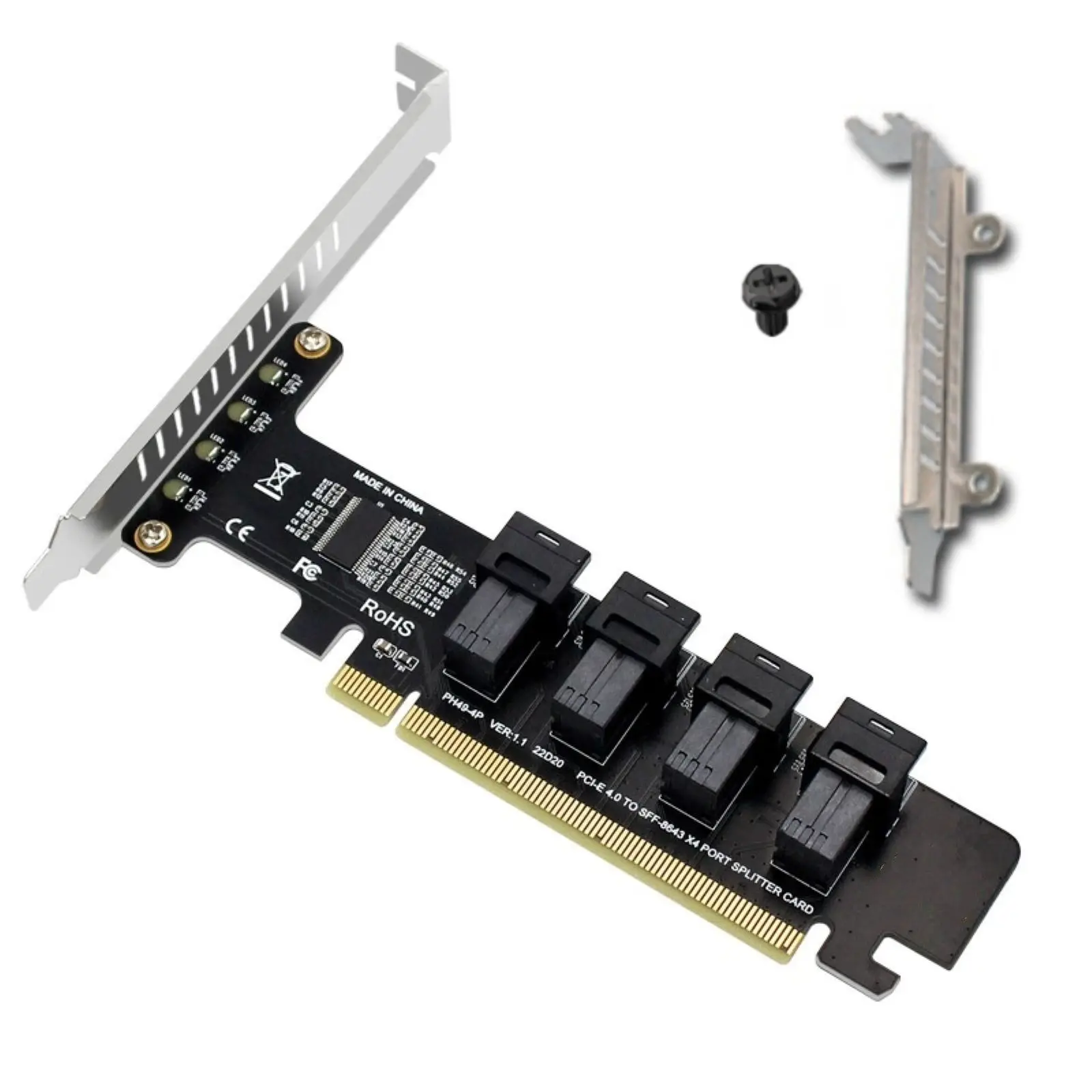 PCIe 4.0 Split Card PCI-E X16 to 4 Ports SFF-8643 U.2 NVME Expansion Adapter Card Support SSF 8643 to SFF-8639 SSD