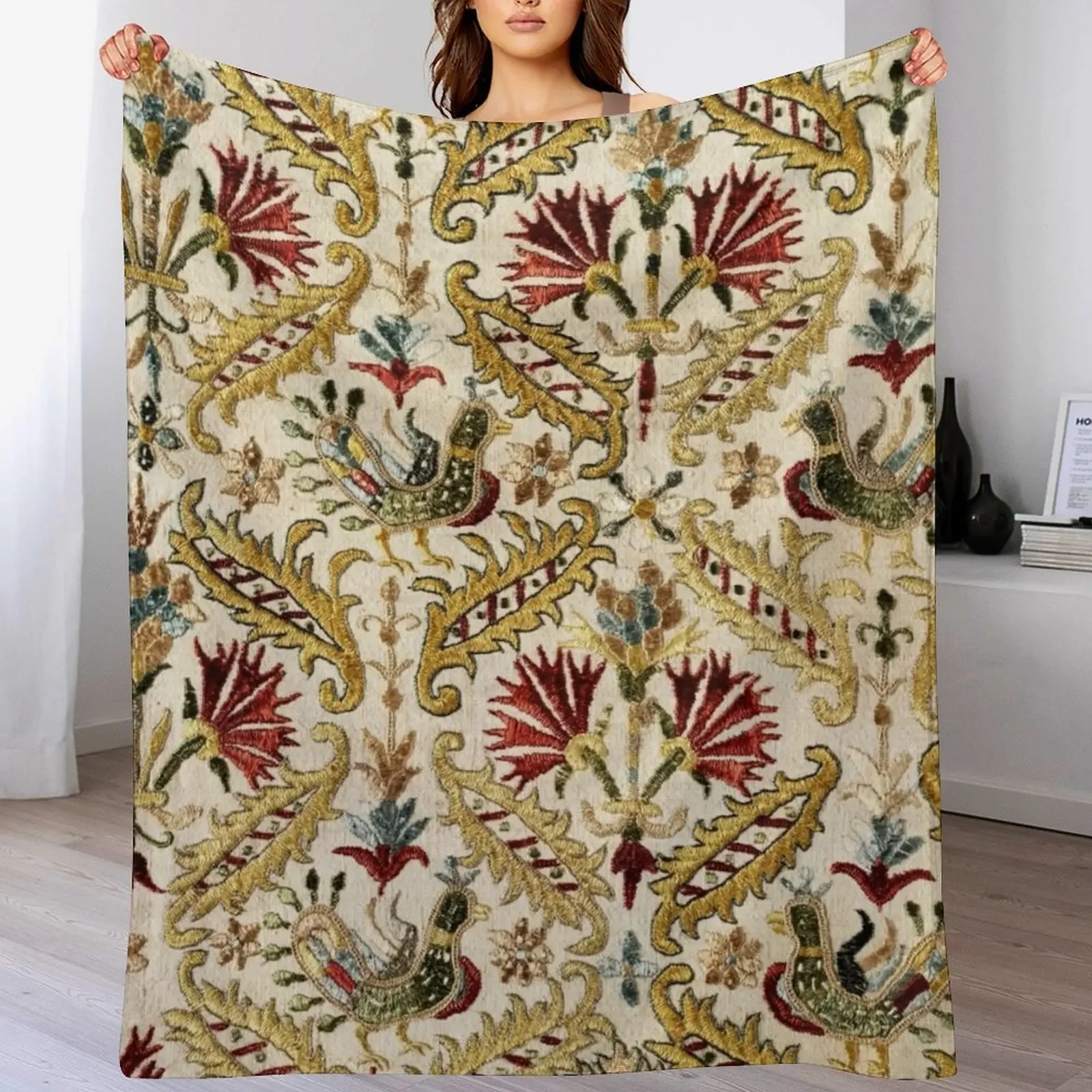

Golden Vintage Bohemian Suzani Throw Blanket Sofas Luxury Designer for winter Soft Blankets