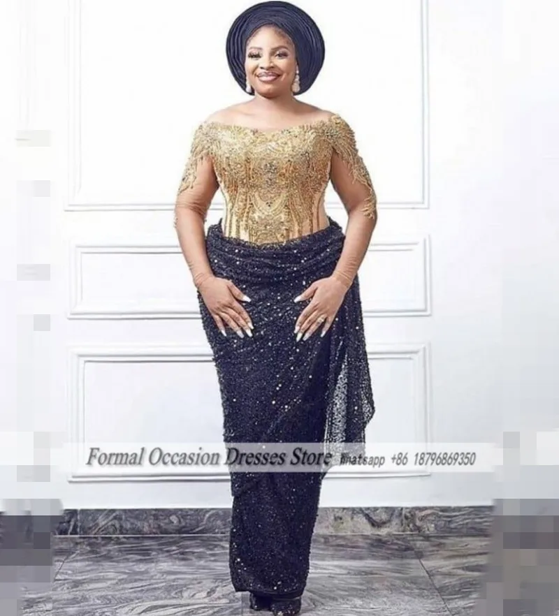 

Роскошные вечерние платья Aso Ebi с бисером и блестками, свадебное платье с длинными рукавами, африканские нигерийские платья для выпускного вечера Customizde