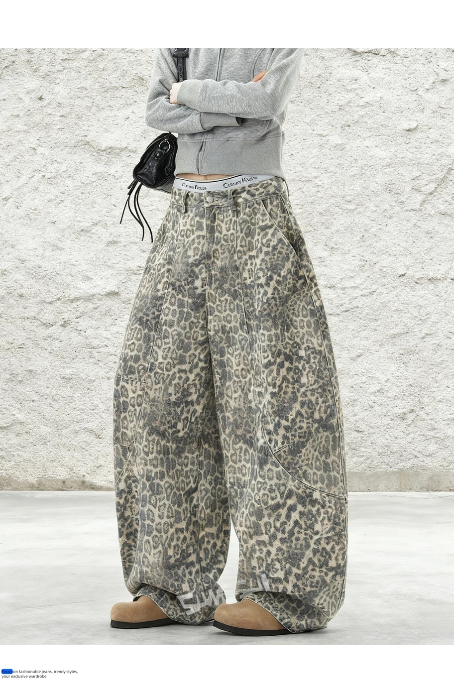 شيك الخريف الرجعية موضة ليوبارد فضفاض الجينز للرجال والنساء مستقيم عادية فضفاض سراويل جينز المتضخم السراويل السفينة حرة