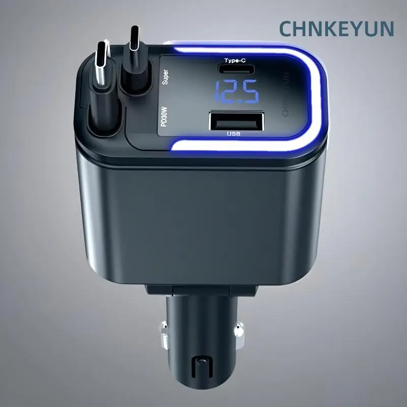 Car Charger Adaptor 120W Fast Charge USB Type C Fast Charger Cable with Retractable Cords Fit for iPhone 16/15/14/13/12 Samsung
