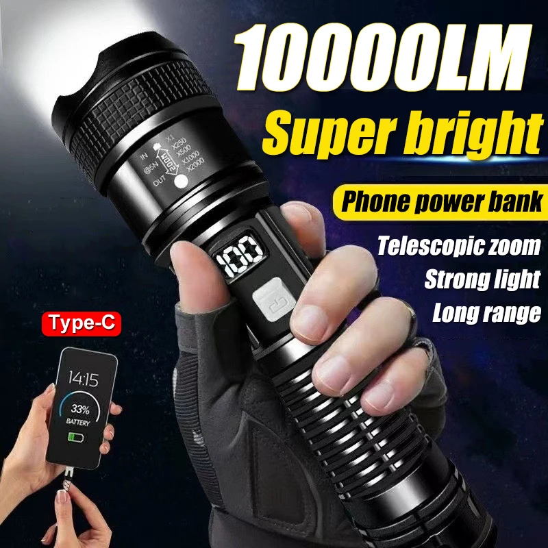 Portable Rechargeable LED Flashlights High Power Military Tactical Flashlight Telescopic Zoom Torch Lamp Outdoor Camping Fishing