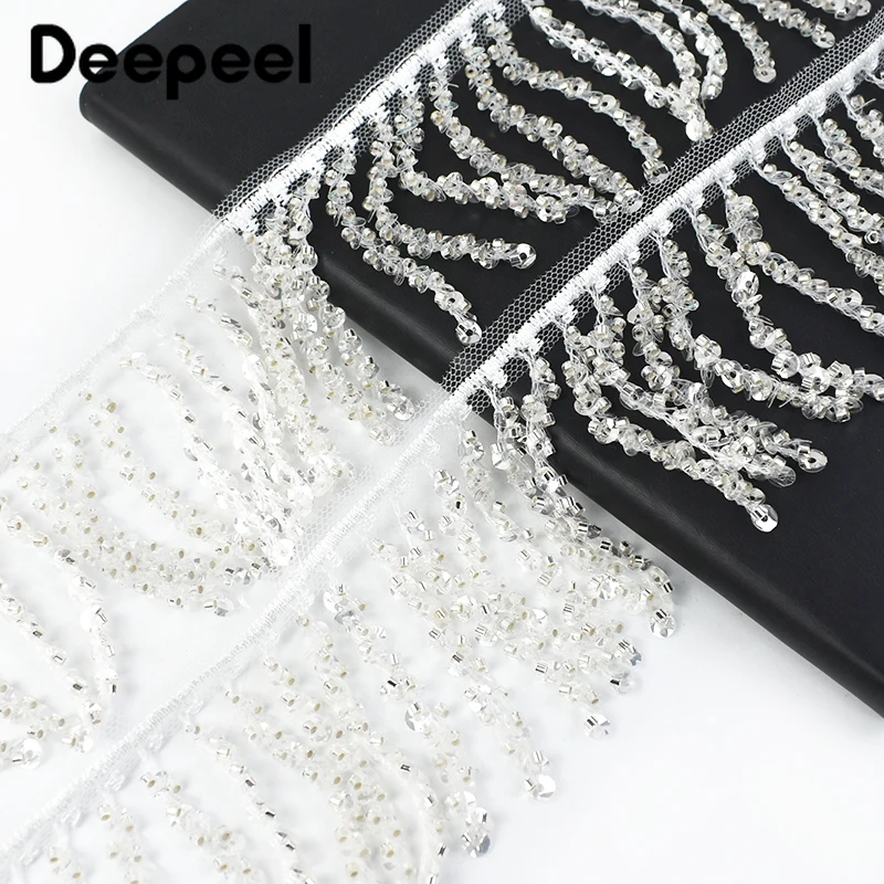 1/2Yards 7cm Deepeel Beaded Crystal Fringe Glitter Tassel Lace Trims Latin Dress Wedding Decorative Ribbon Trimming Accessories