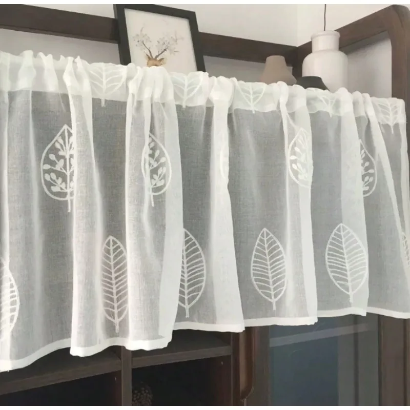 Modern American Style Leaf Simple Embroidered Window Screen, Living Room Bedroom Balcony Curtains