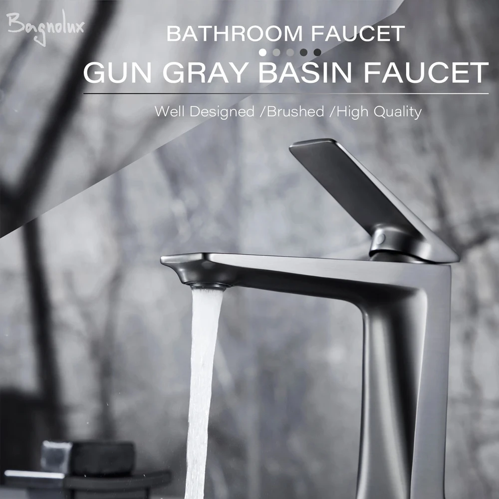 Bathroom Sink Faucet Deck Mount Brass Hot Cold Mixer Tap Black Brushed Gold Golden Gunmetal Single Lever Bagnolux