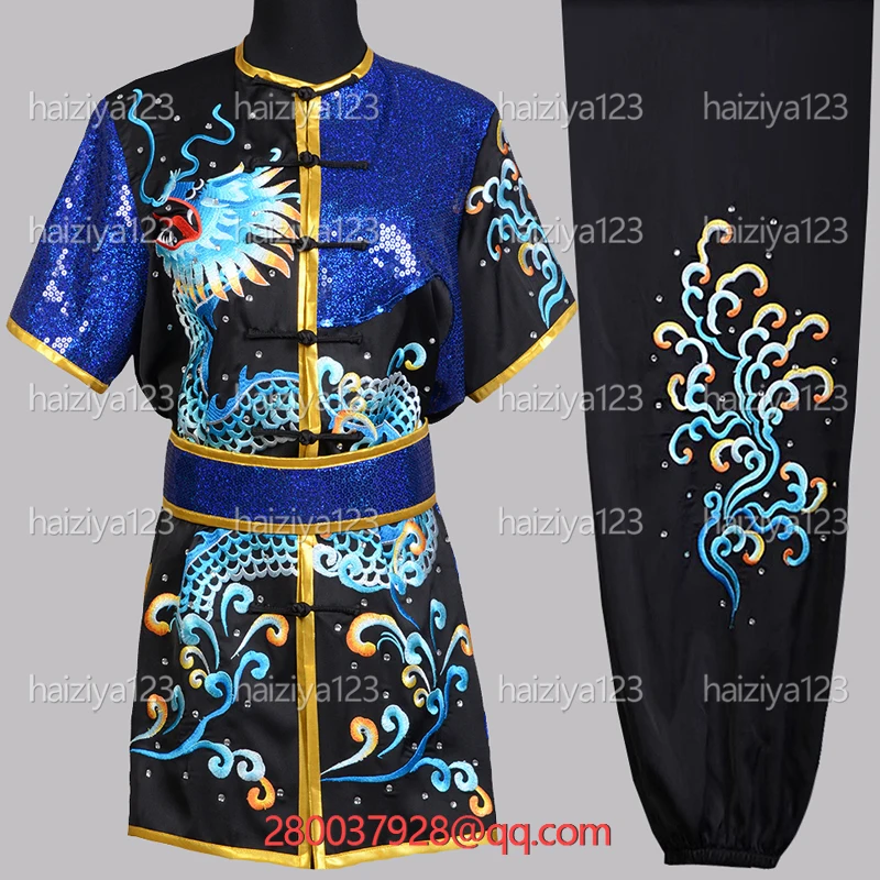 

Embroidered dragon Wushu uniform Kungfu costume Martial arts garment Nanquan clothes Race attire for woman girl kids adults