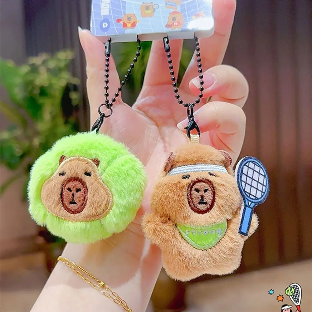 Cartoon Capybara Keychain Pendant Sport Meeting Basketball Badminton Tennis Capybara Doll Accessories Car Ornament