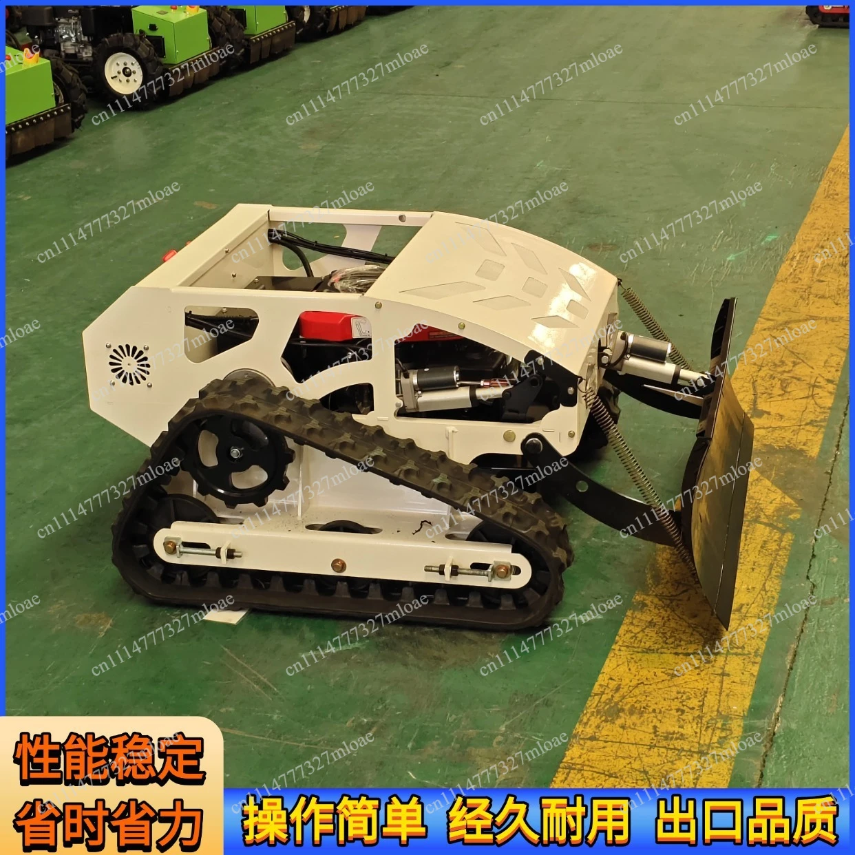 Self-propelled remote control gas lawn mower with snow plow blades