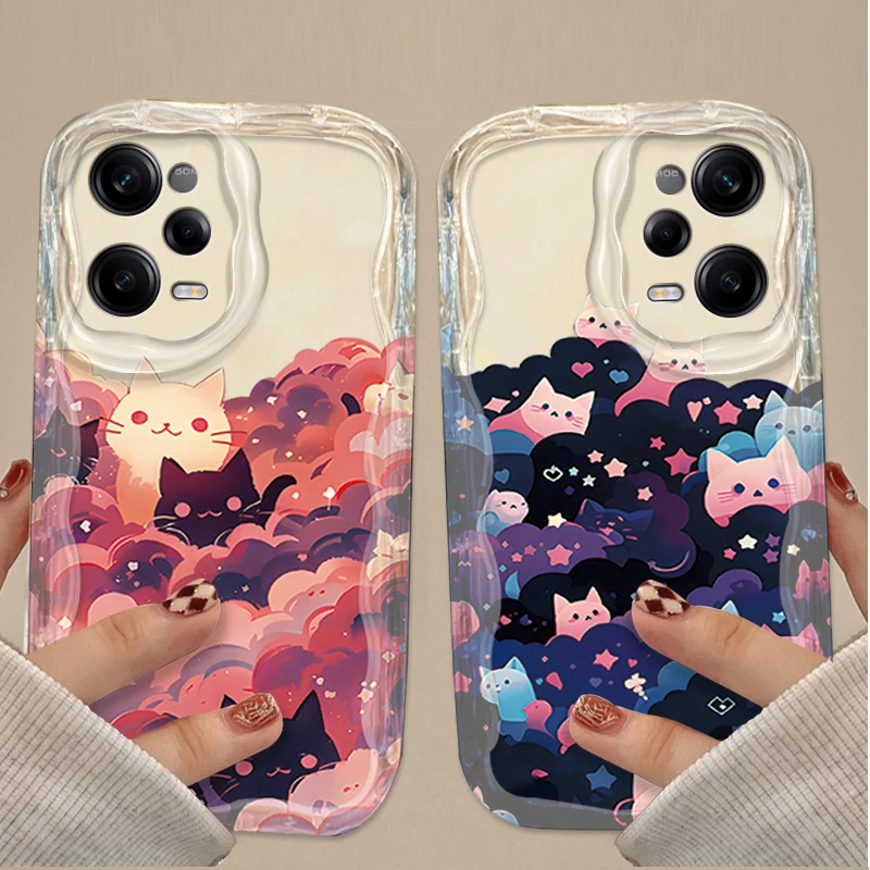 Dreamy Cloud Cat 3D Wave Case para Xiaomi Redmi Note 13 12 11 Pro Plus 4G 5G 12S 11S 10 10S 9 9S 8 13C 12C 10C Turbo 3 contraportada