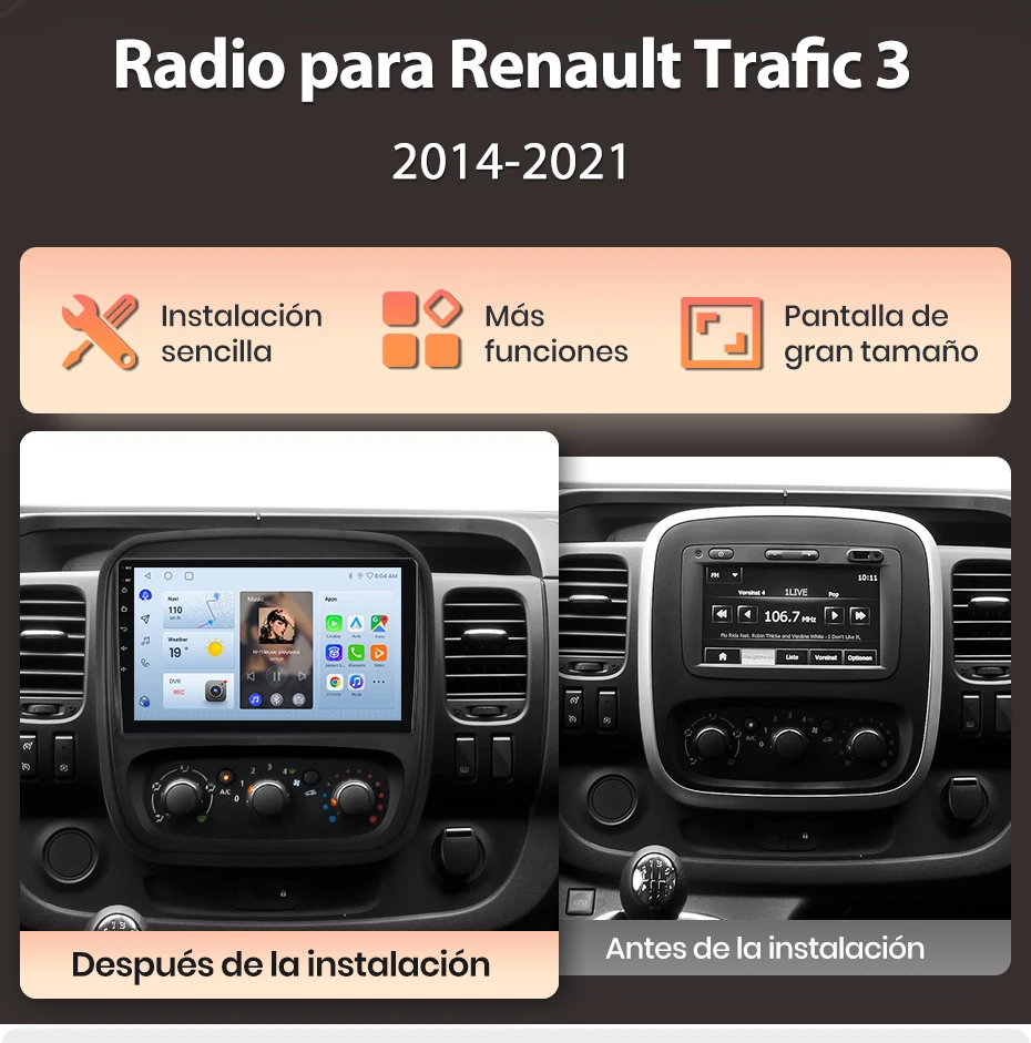 Junsun Radio mit Sprachsteuerung für Renault Trafic 3 2014-2021 und Vivaro B 2014-2018, CarPlay, AndroidAuto, Autoradio 2DIN mit DAB+, GPS, RDS – Detail 4