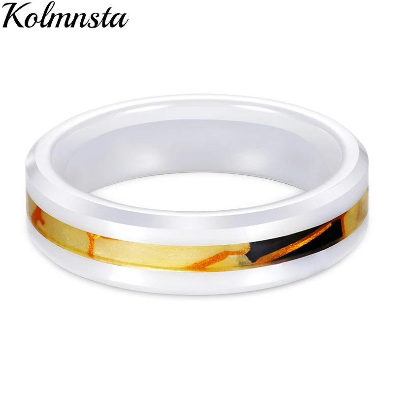 

Kolmnsta 6mm Women Ceramic Rings Women Classic White Rings Gold Tape Smooth Polished Fashion Wedding Engagement Jewelry Gifts