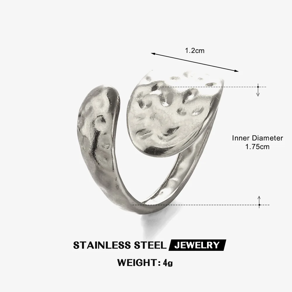Minimalist Geometric Hammered Ring Stainless Steel Modern Adjustable Open Stackable Jewelry For Women Textured Rings
