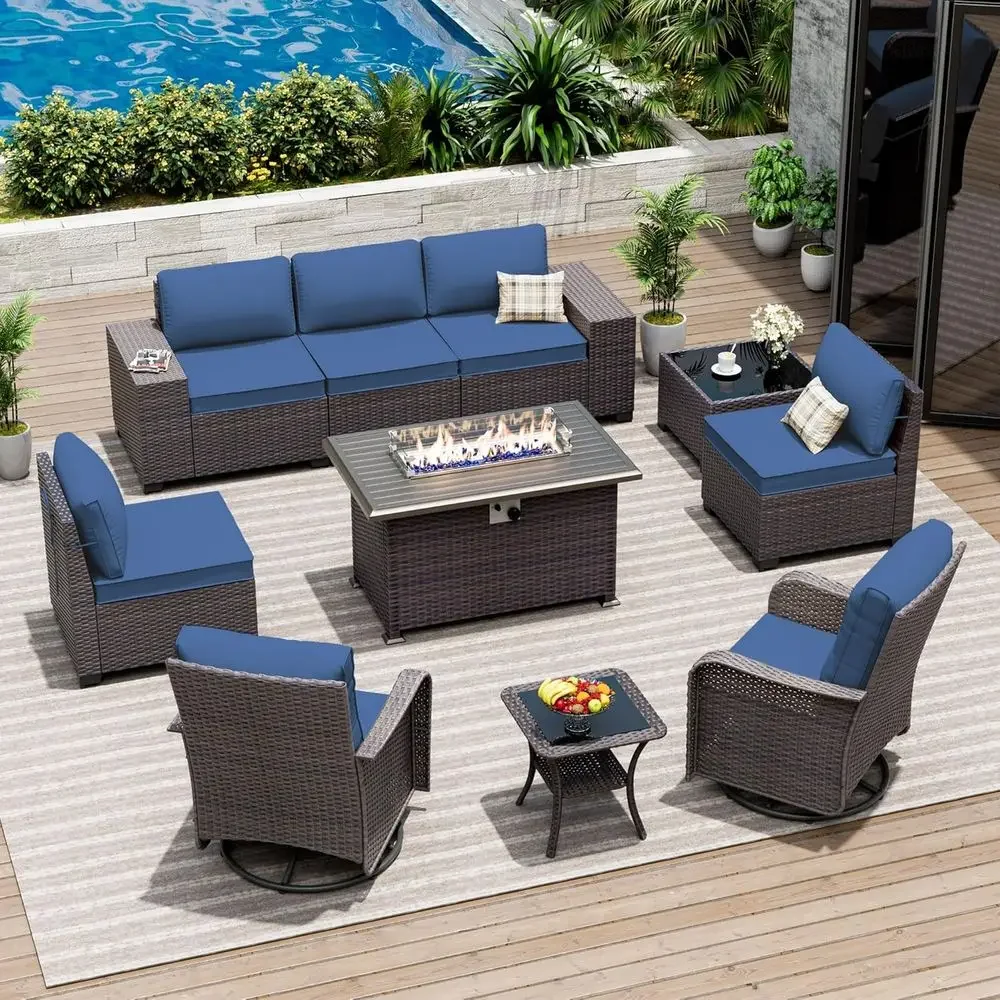 

10 Pieces Patio urniture Set with 2 Swivel Chairs Patio urniture Outdoor Sectional Soas with 55000 Gas ire Pit Patio Contion Set