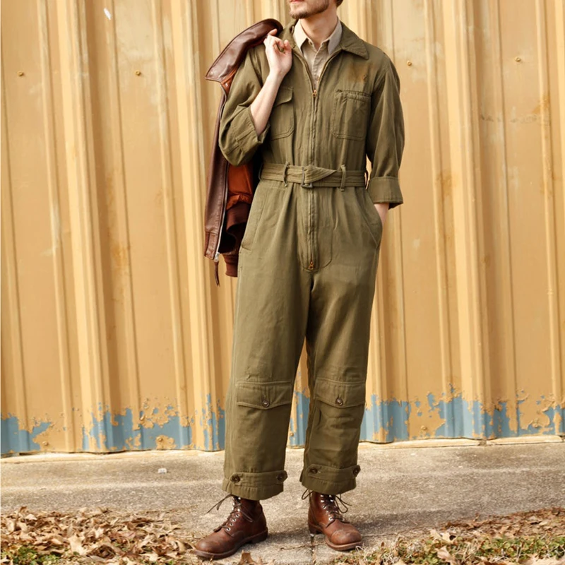 

YUTU&MM Homemade Army khaki twill cotton jumpsuit spring and autumn new long-sleeved trousers overalls