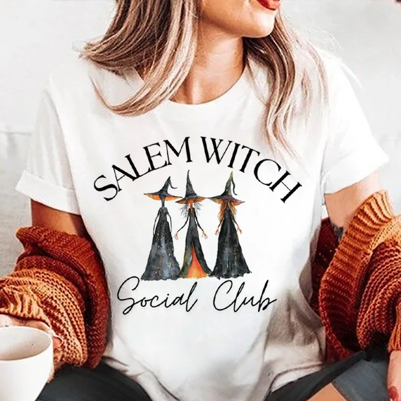 

Witch Social Club Women's T-Shirt Graphic Printed Short Sleeve T-Shirt O-Neck Casual Summer Fashion Cute Regular White Tee
