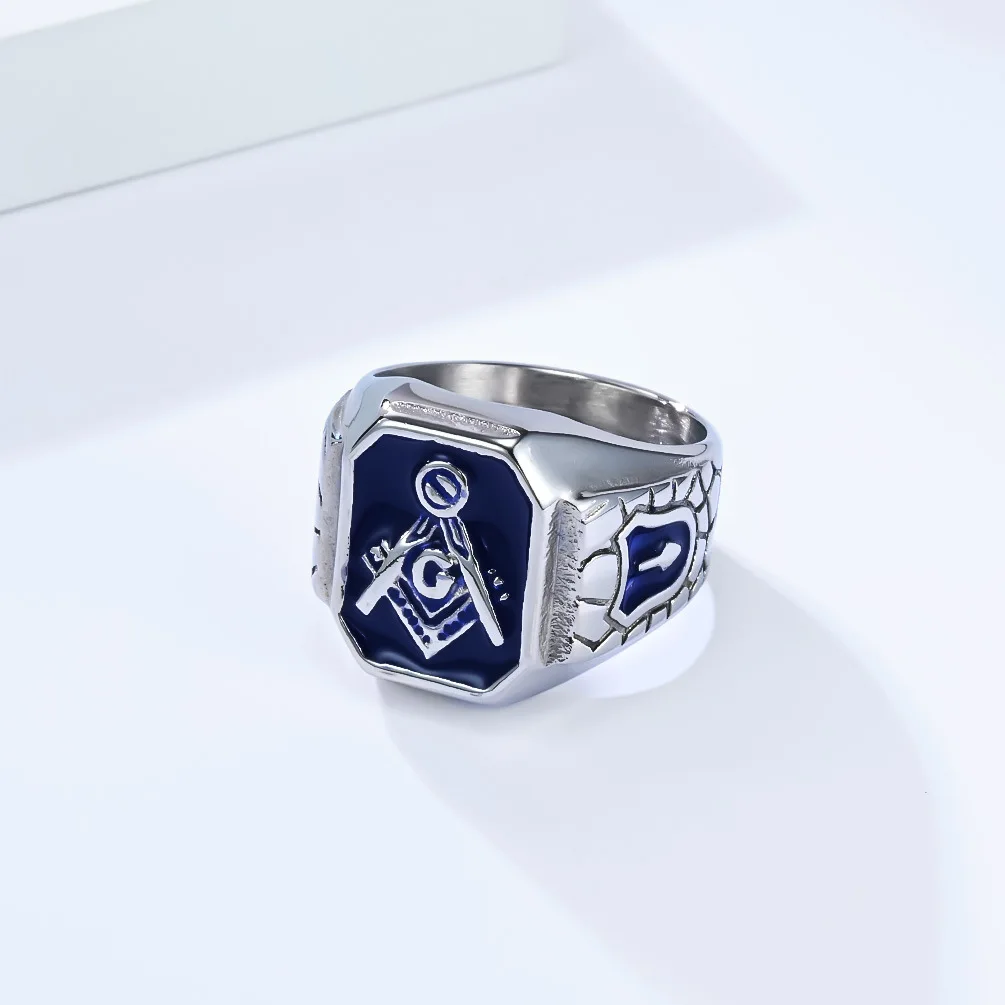 Stainless Steel Freemason Masonic Ring Band For Men Signet Biker Size #8-13