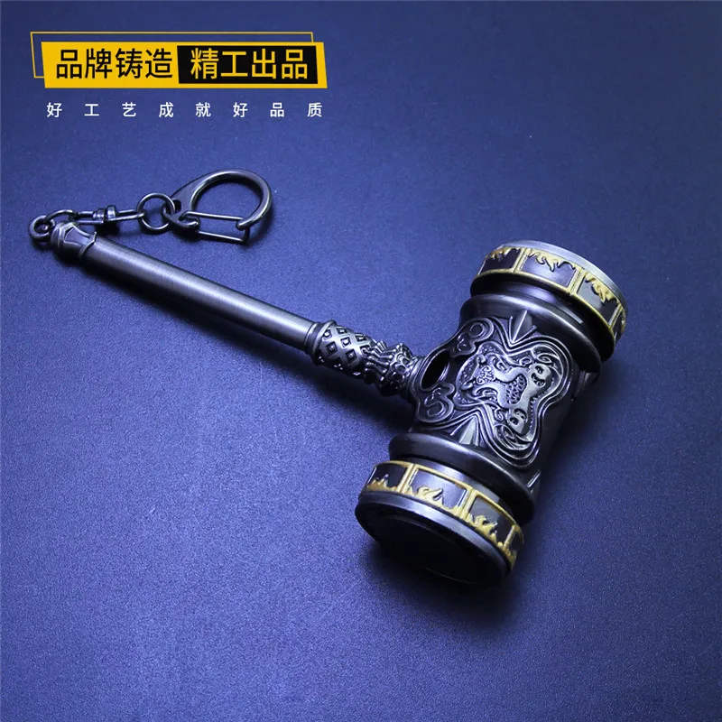 12CM Anime Peripherals Soul Game Land Ancient Cold Weapon Metal Models Haotian Hammer Replica Miniature Decoration Toys for Kids