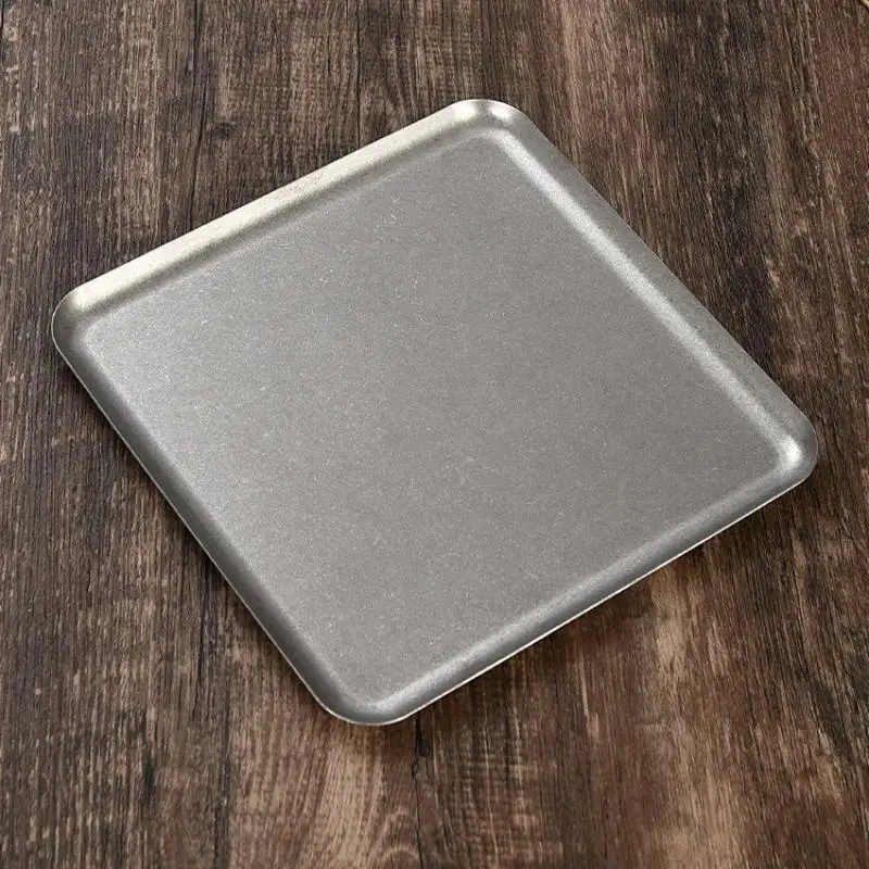 Vintage 304 Stainless Steel Snowflake Silver Square Tray Round Edge Dinner Plate Dessert Grill Tray Steak Plate Decorative Tray