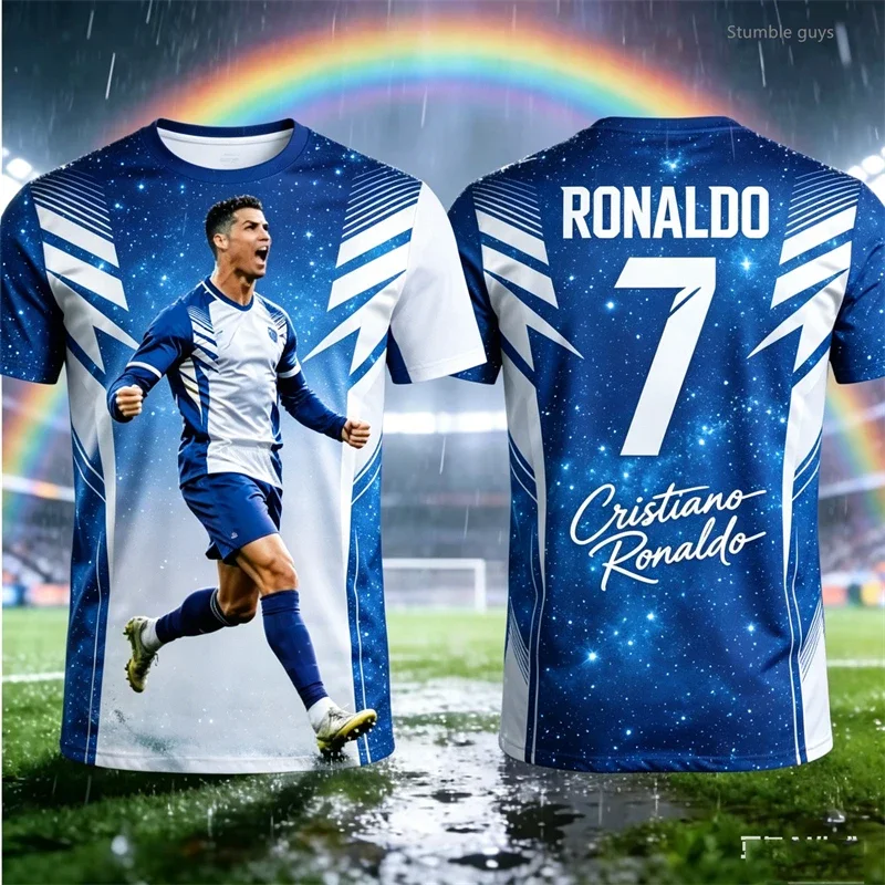 Casual Men Summer Ronaldo 7 Short Sleeve Football Jersey Tshirt Kids Boys Clothes Tops Football Lovers Male Crowd