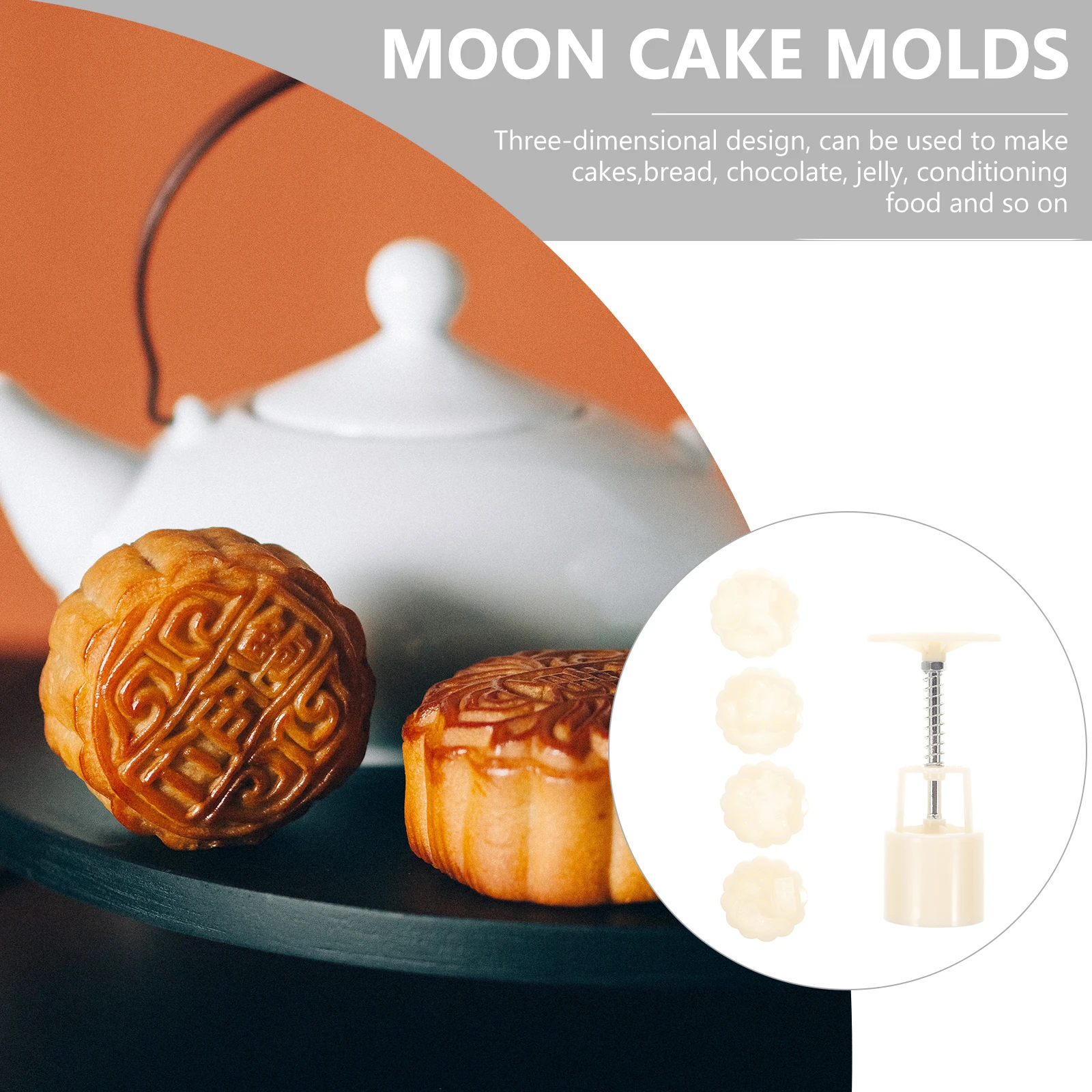

5pcs Moon Cake Mold 50G 3D Diy Baking Tool Reusable Soft Non-Stick Easy Clean Press Mold For Chocolate Jelly Bread Cake Molds