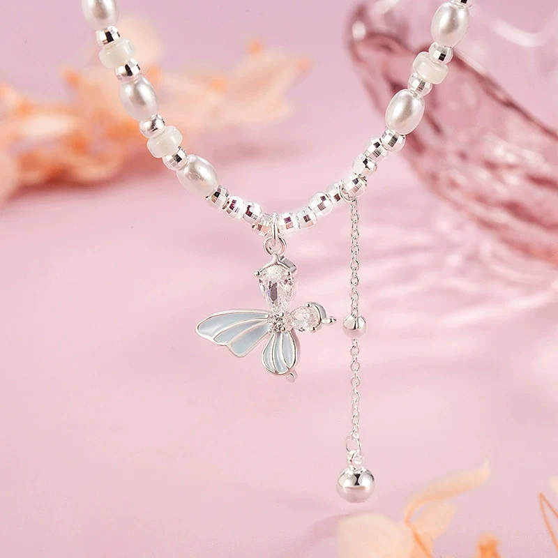 2026 New Style Blue Butterfly Pearl Tassel Necklace - High-end Light Luxury 925 Silver Women's Necklaces Lady Gift KOFSAC