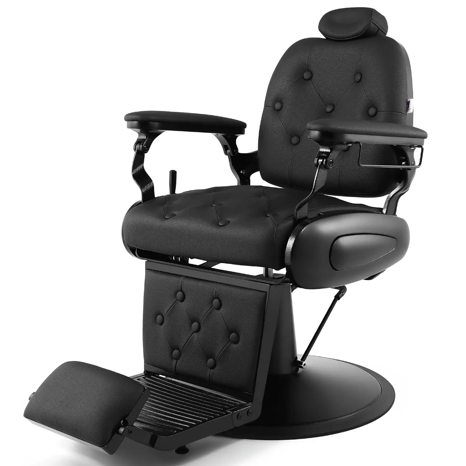 Vintage Barber Chair Hydraulic Reclining Salon Chair Locking Recline & 360° Swivel Heavy-Duty Base PU Leather, Customized