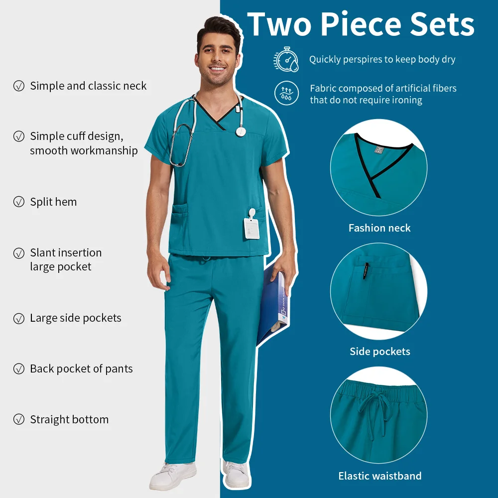 ชุดยูนิฟอร์มพยาบาล คอวี แขนสั้น เสื้อ กางเกง ชุดสครับ สำหรับผู้ชาย ชุดแพทย์ ชุดพยาบาล ชุดทันตแพทย์ ชุดพนักงานโรงพยาบาลสัตว์ ชุดแพทย์