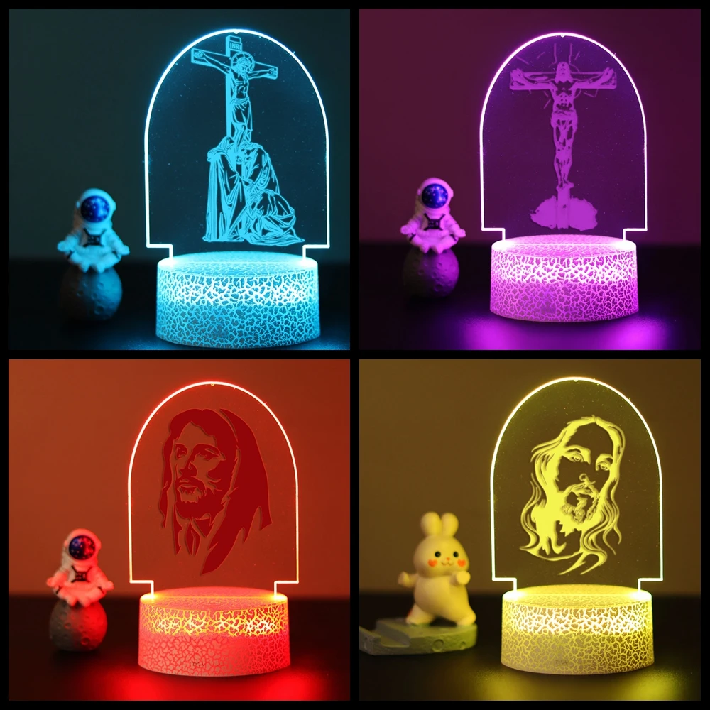 Jesus crucifix christ 1pc carve  Ambiance lamp  3D Visual Acrylic Lamp Kids  for Room Decor customize