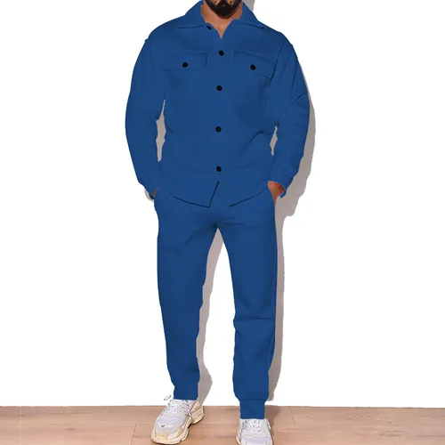 남성용 레저 스포츠 세트, 크로스 보더, 유럽 및 미국, 가을 및 겨울 스웨이드 싱글 브레스티드, 단색 슬림핏 세트  Best5