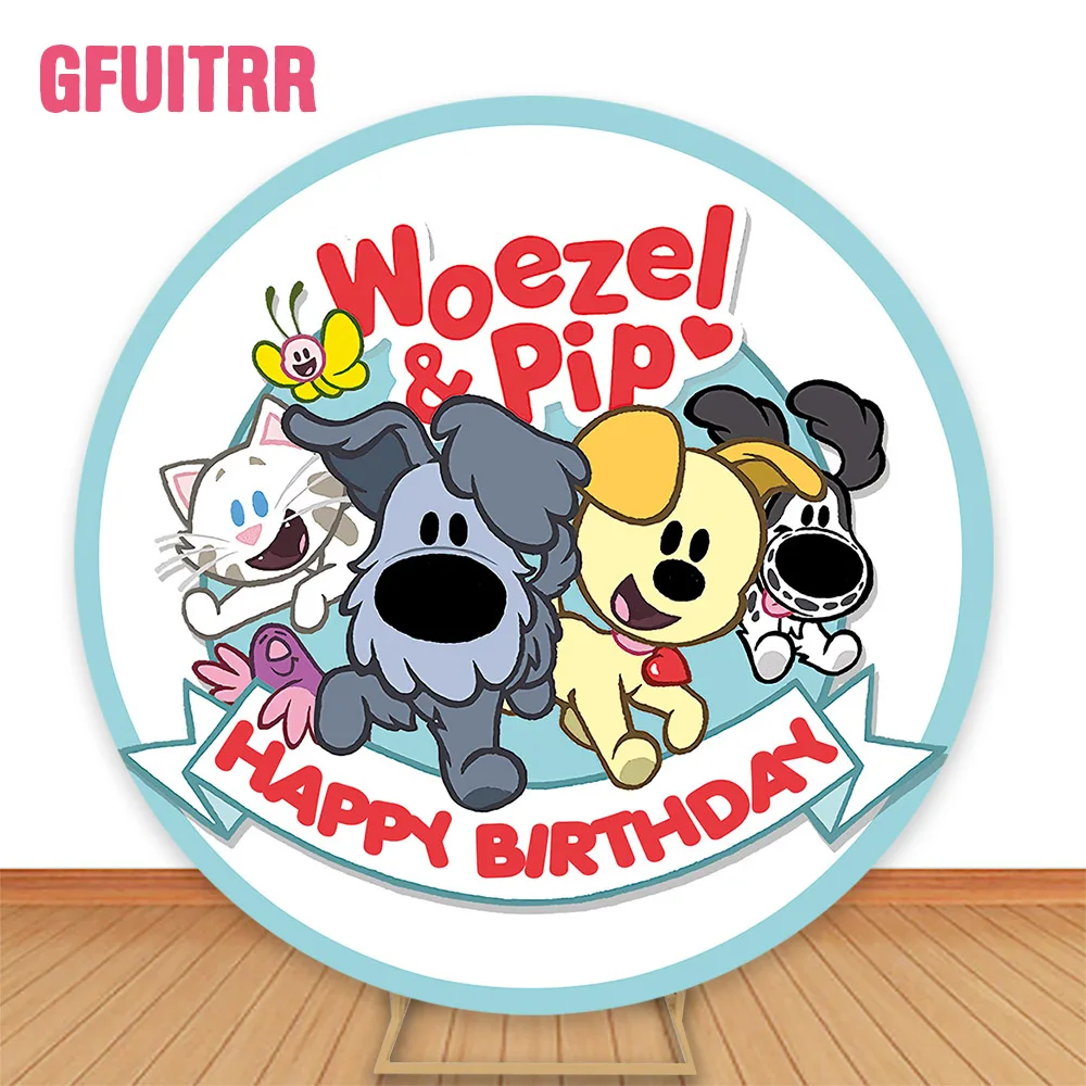 GFUITRR Woezel En Pip Circle Photo Backdrop Happy Birthday Photography Background Custom Circle 1st Birthday Decor Banner Props