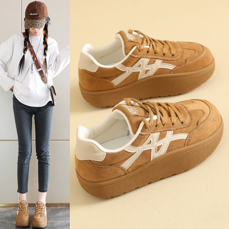 

Женские кроссовки на толстой подошве весна 2026 | Универсальные повседневные туфли в стиле ретро с круглым носком и шнуровкой