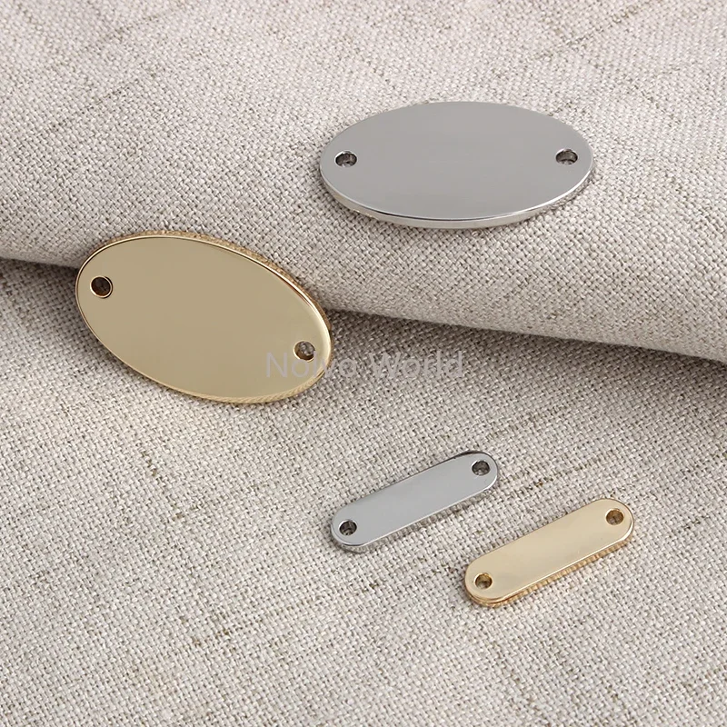 5/20/100PCS 20x6mm,30x19mm Small Rectangle Custom Logo Metal Sew Labels For Knit Clothes Bag Tag With Hole Blank Oval Plate Name