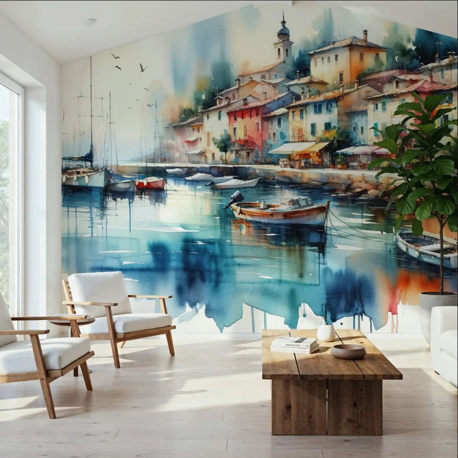 Customized Wallpaper Hand drawn Watercolor, Urban Architecture, Mural Home Decoration Street Architecture High Tower 3d mural
