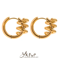 Yhpup Stainless Steel Twisted Hoop Earrings for Women Waterproof PVD Gold Plated Fashion Geometric Metal Jewelry Aretes De Mujer