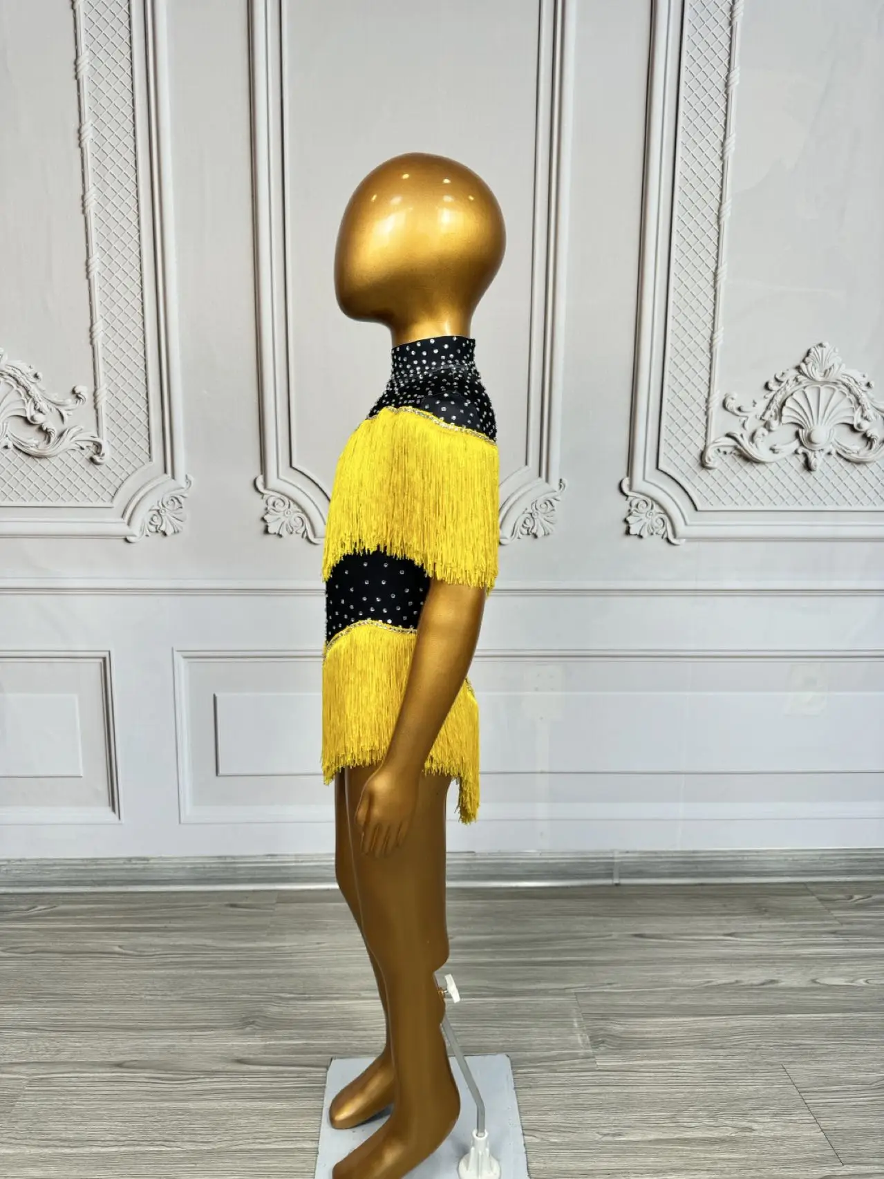 Children's Dance Party Performance Costumes Sparkly Rhinestone Tassel Tight Fitting Bodysuit Spandex  Elastic Leotard Danhuang