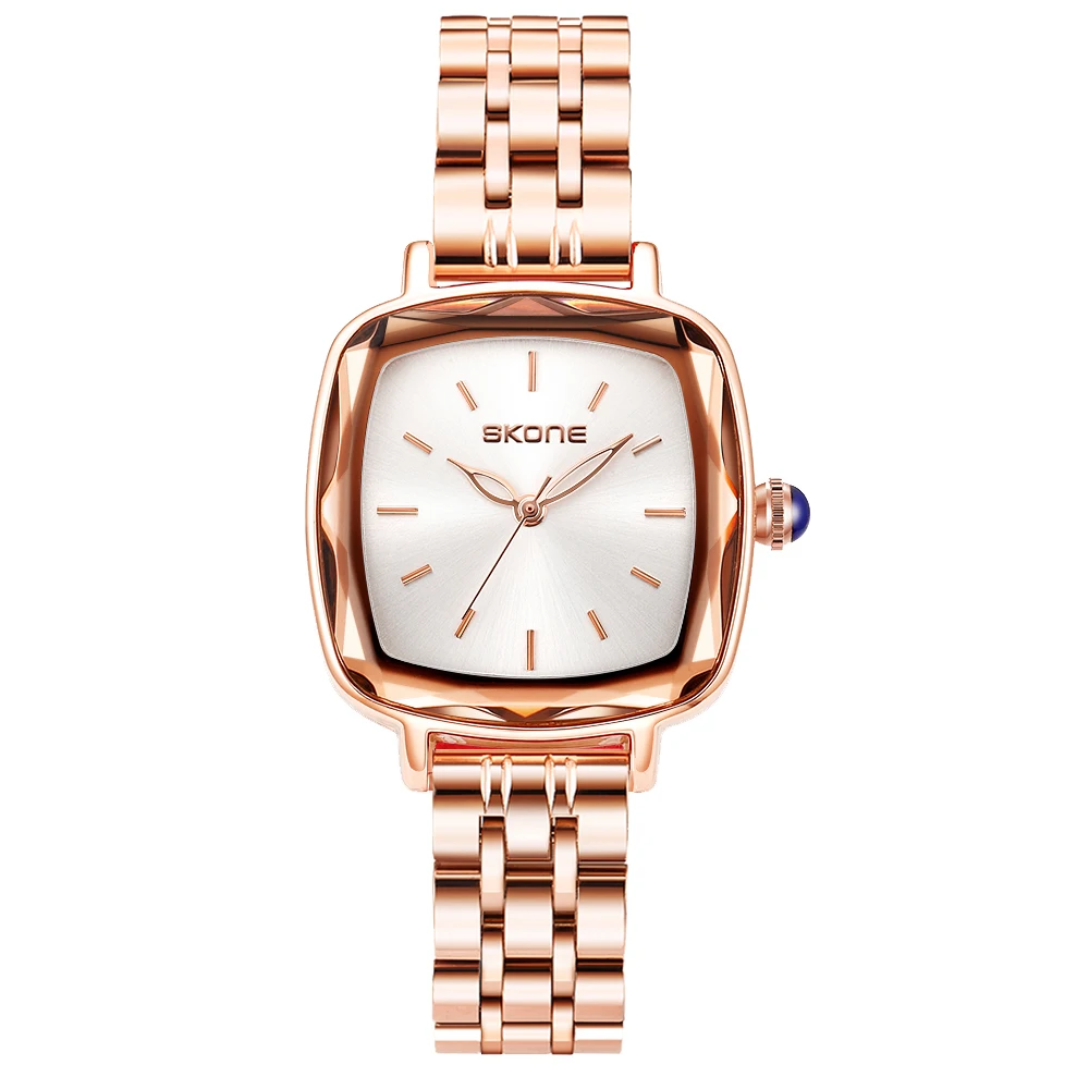 SKONE Small niche minimalist temperament quartz high-end fashion square steel strip women's watch as a gift for girlfriend