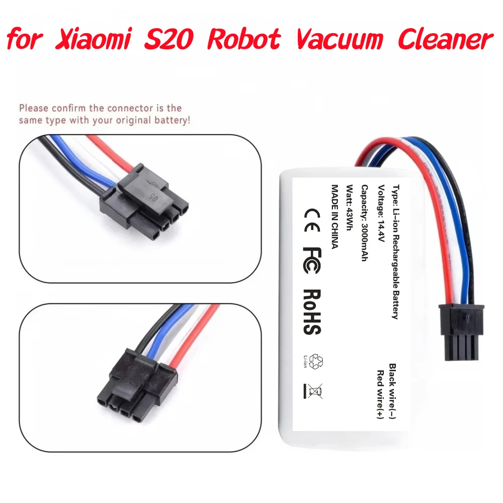 

14.4V 3000mAh P2332-4S1P-SCEV Li-ion Battery for Xiaomi S20 Robot Vacuum Cleaner Accessory Battery.
