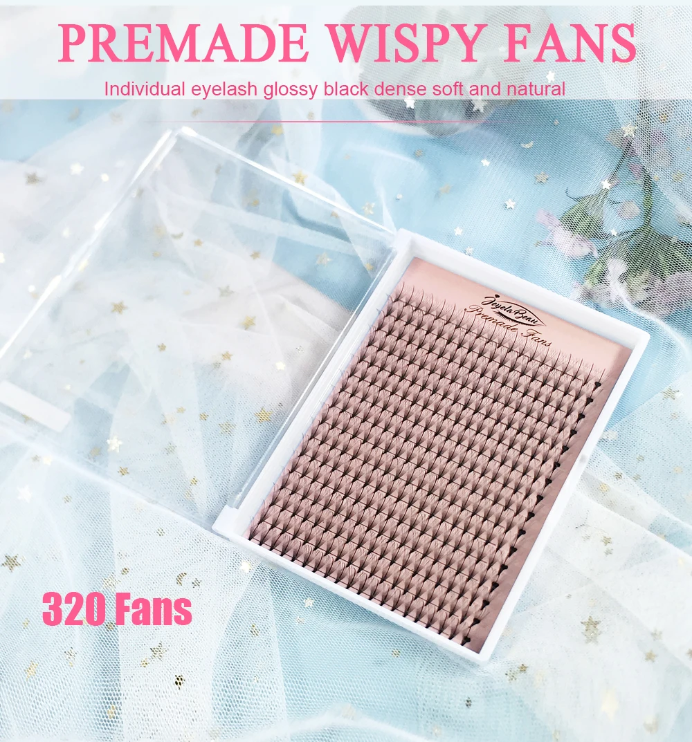 Goddess Wispy Premade Volume Fans 9D/13D Individual Lashes Extension Pointy Stem 320 Fans Faux Mink Pre Made Russian Lashes