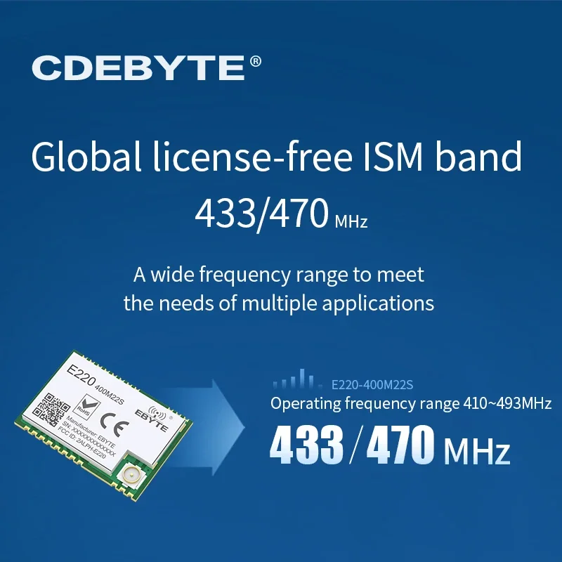 CDEBYTE 5 uds LLCC68 LoRa módulo RF 433MHz E220-400M22S 22dBm PA + LNA SMD equipo de comunicación inalámbrica SPI IPEX agujero de sello