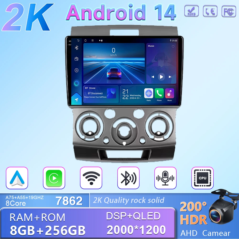 

for Ford Ranger 2 Everest 2 Mazda BT-50 J97M 2006-2011 Android 14 Car Radio Multimedia Video Player Navigation GPS Auto DVD